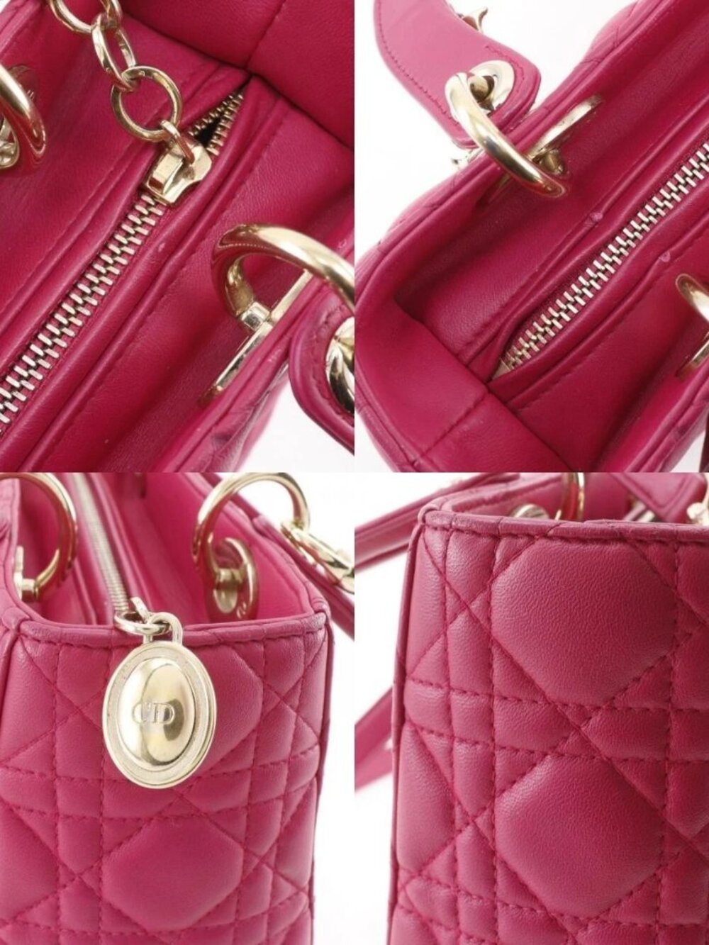Dior Lady Dior Medium Handbag Canage pink lambskin Women - Picture 10 of 12